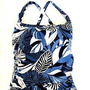 Nautica One Piece Women's Swimsuit Blue/Black/White Floral Cross Size Small